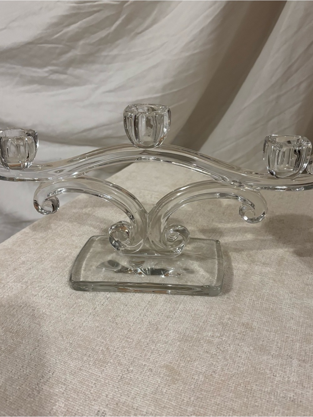 Vintage Clear Glass 3-Arm Candle Holder